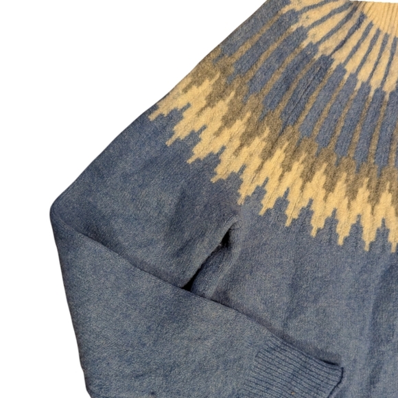 J.Crew Fair Isle Turtleneck Sweater Blue Wool Alpaca Blend Size M Cozy Ski Lodge - Picture 2 of 7